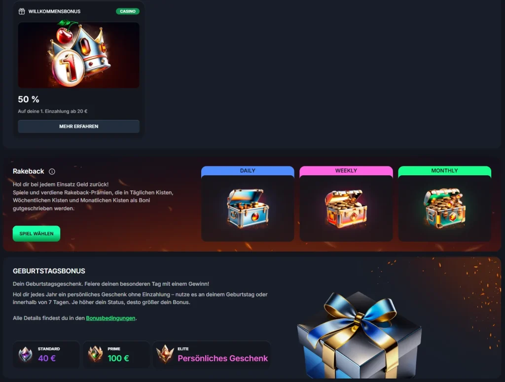 Beef Casino Rakeback Belohnungen und Geburtstagsbonus Angebot