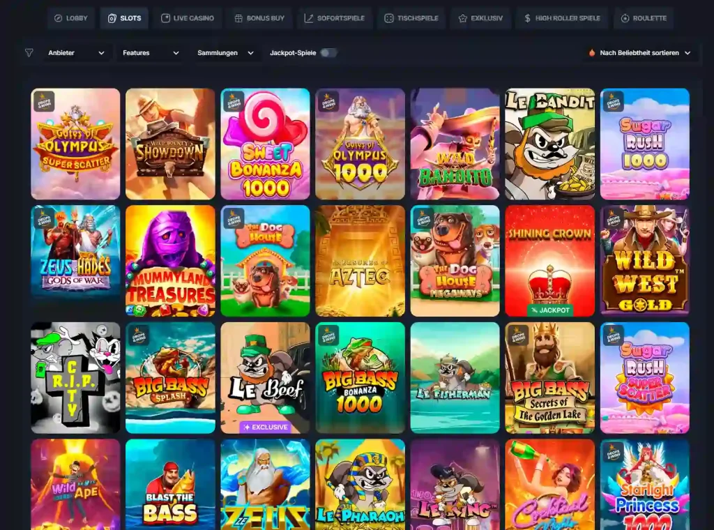 Beef Casino Slot Spiele Auswahl mit beliebten Slots wie Sweet Bonanza und Gates of Olympus